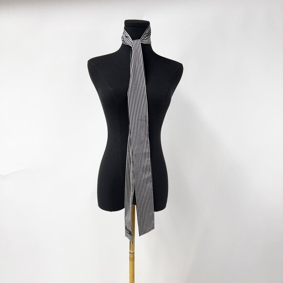 BLACK AND WHITE STRIPED SATIN SCARF / BELT - Picture 2 of 7